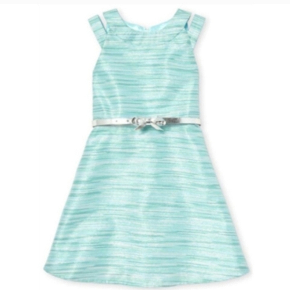 Girls- Aqua Sleeveless Dress with Silver Belt SIZE 6